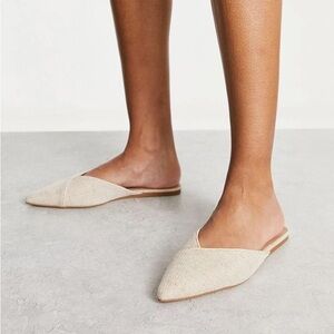 ASOS DESIGN | Luna pointed ballet mules in natural fabrication NWT